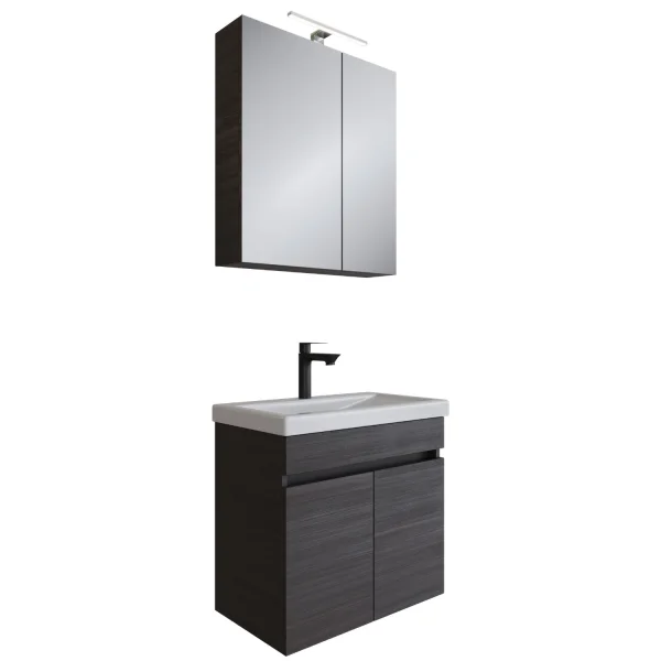 Badmöbel Set  - Waschtisch mit Spiegelschrank 60 cm / anthrazit