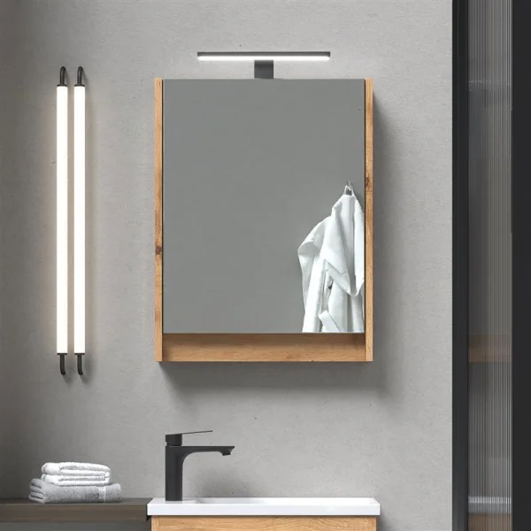 Spiegelschrank – 50 cm Wotan Eiche, LED-Beleuchtung
