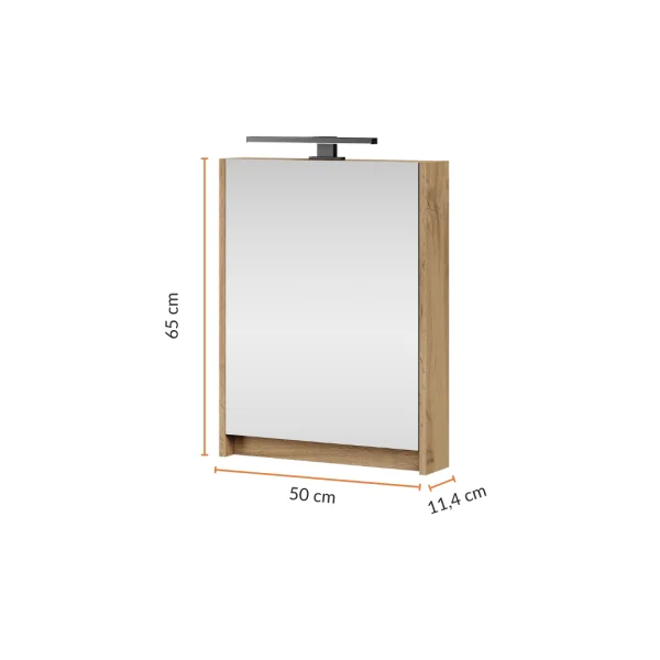 Spiegelschrank – 50 cm Wotan Eiche, LED-Beleuchtung