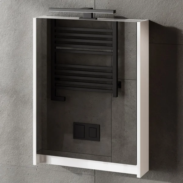 Planetmöbel Spiegelschrank – 50cm Weiß Hochglanz, mit LED-Beleuchtung