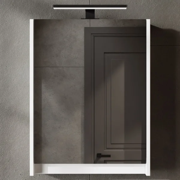 Planetmöbel Spiegelschrank – 50cm Weiß Hochglanz, mit LED-Beleuchtung