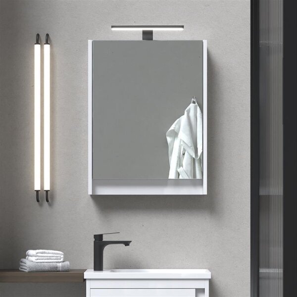 Planetmöbel Spiegelschrank – 50cm Weiß Hochglanz, mit LED-Beleuchtung