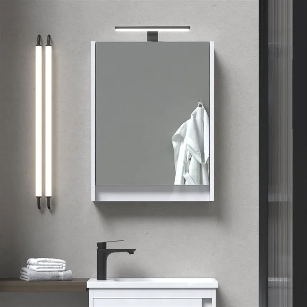 Planetmöbel Spiegelschrank – 50cm Weiß Hochglanz, mit LED-Beleuchtung