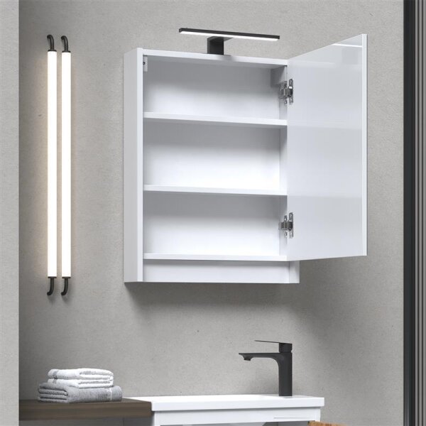 Planetmöbel Spiegelschrank – 50cm Weiß Hochglanz, mit LED-Beleuchtung