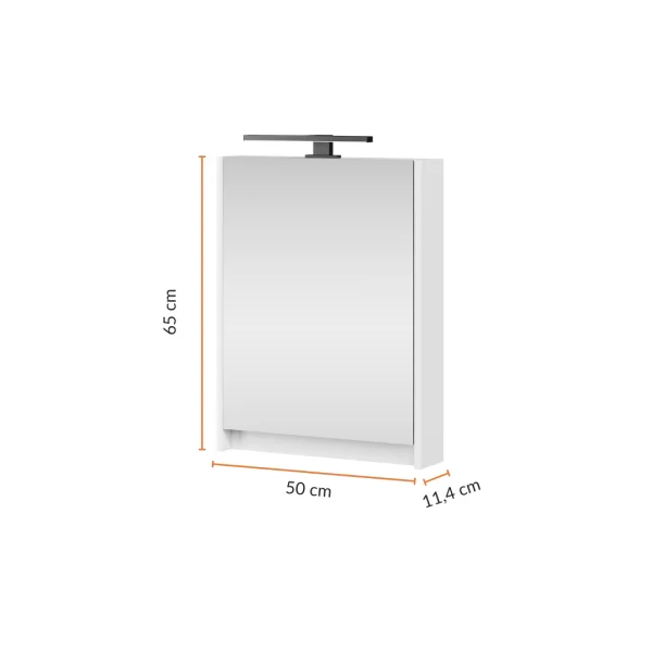 Planetmöbel Spiegelschrank – 50cm Weiß Hochglanz, mit LED-Beleuchtung