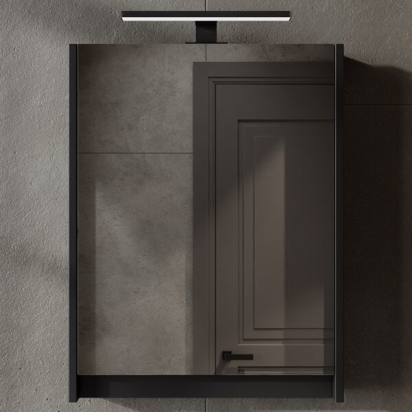 Mirror cabinet with LED lighting matte black 50 cm