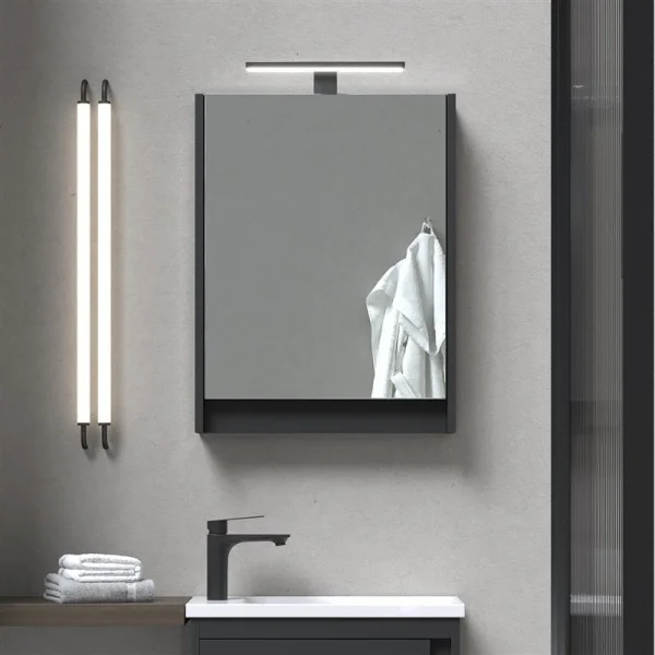 Armario con espejo Planetmöbel – 50 cm, negro mate, con iluminación LED