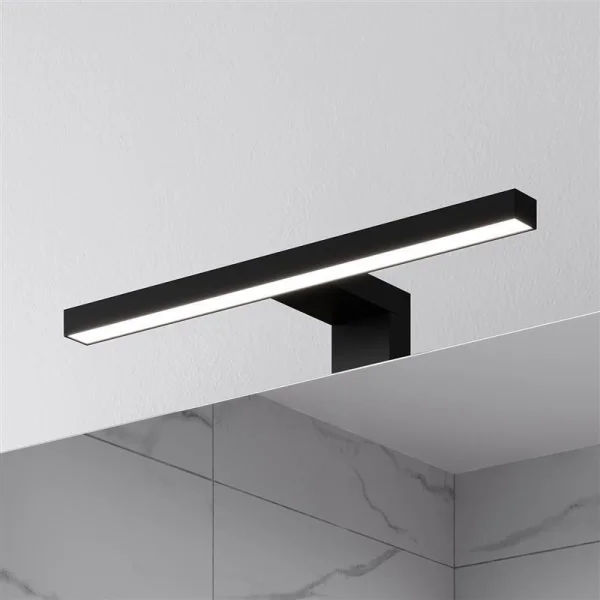 Armario con espejo Planetmöbel – 50 cm, negro mate, con iluminación LED