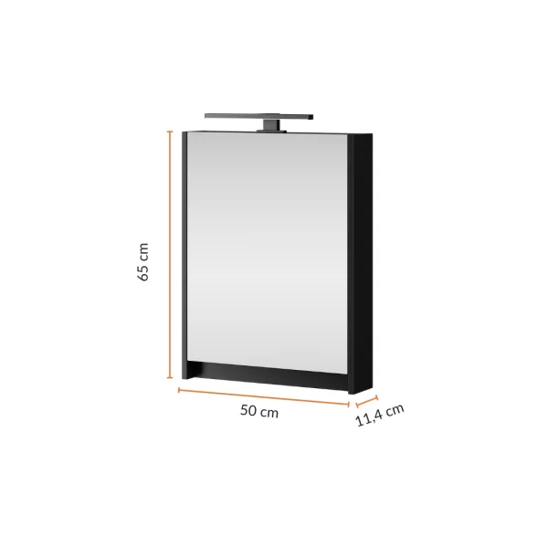 Armario con espejo Planetmöbel – 50 cm, negro mate, con iluminación LED