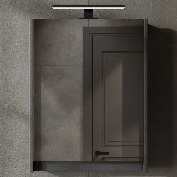 Armadietto a specchio – 50 cm, grigio opaco, con illuminazione a LED