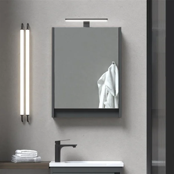 Armadietto a specchio – 50 cm, grigio opaco, con illuminazione a LED
