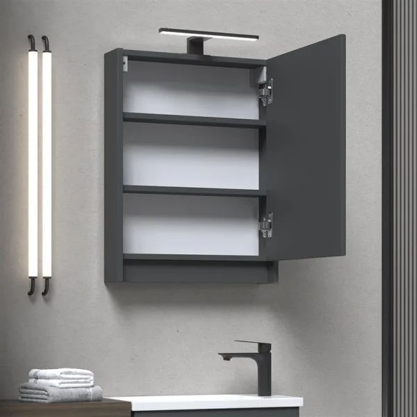 Armadietto a specchio – 50 cm, grigio opaco, con illuminazione a LED