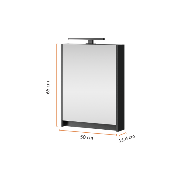 Spiegelschrank – 50 cm Grau Matt, mit LED-Beleuchtung