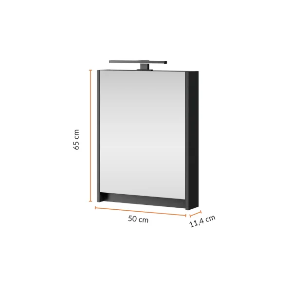 Armadietto a specchio – 50 cm, grigio opaco, con illuminazione a LED