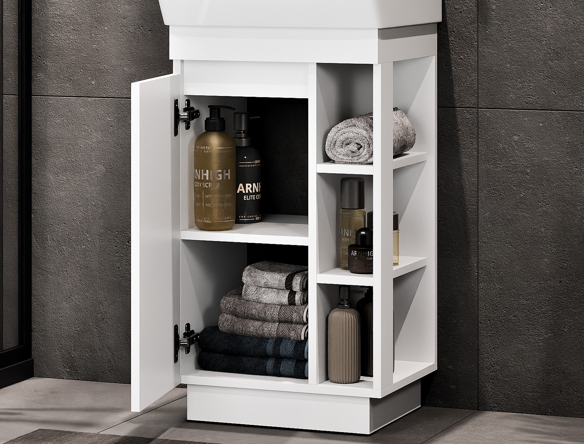 NYX Waschtischunterschrank 45 cm in Matt-Weiß mit offenen Seitenfächern