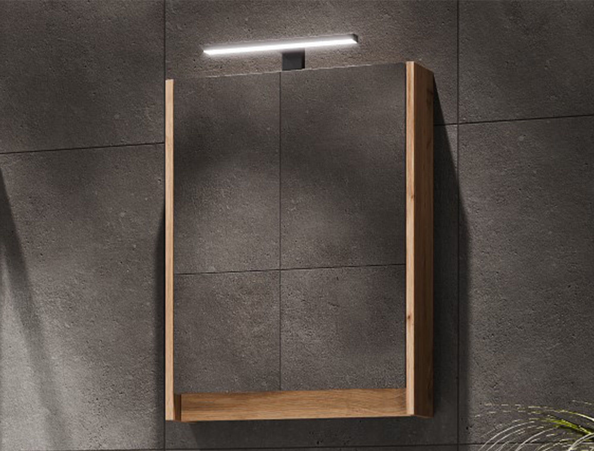 NYX LED-Spiegelschrank passend zum 50 cm Waschtisch in Wotan Eiche und Anthrazit
