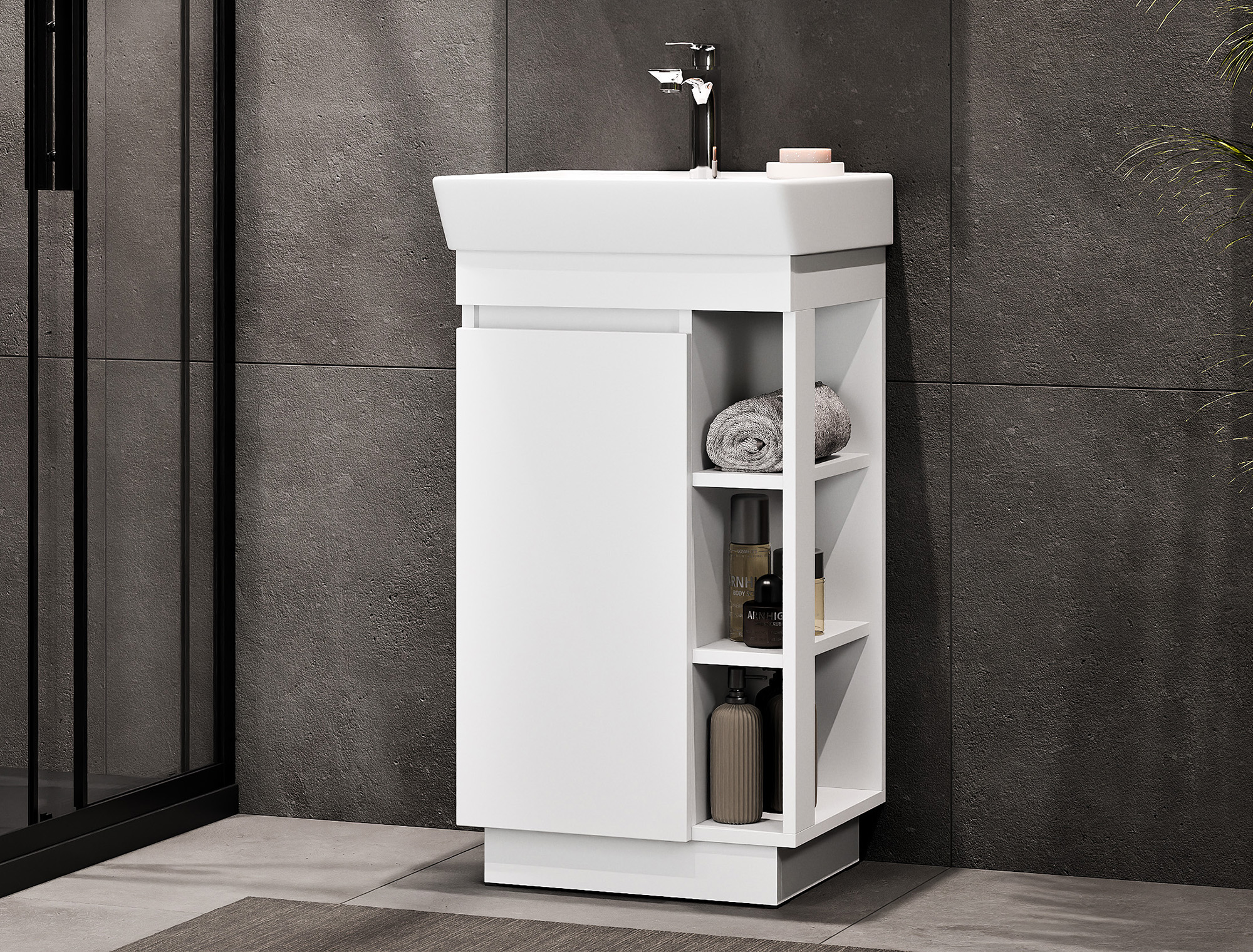 NYX Waschtischunterschrank 45 cm in Matt-Weiß mit Armatur Chrom