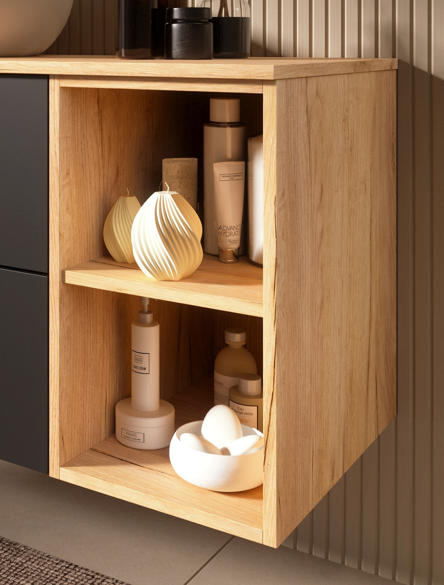 Flexibel positionierbares offenes Regal des LUX Doppelwaschtischs 170 cm